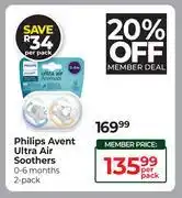 Dis-Chem Philips Avent Ultra Air Soothers 0-6 Months 2 Pack-Per Pack offer