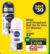 Dis-Chem Nivea Anti-Perspirant Roll-On For Men Or Women-For 3 x 50ml offer