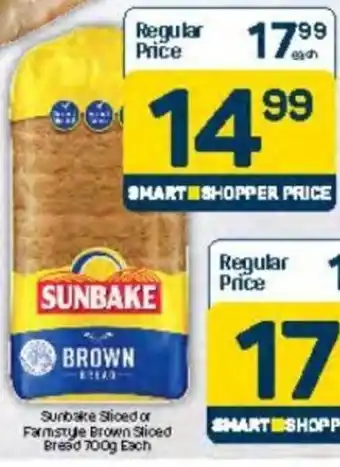 Pick n Pay Sunbake Sliced or Farmstyle Brown Sliced Bread offer