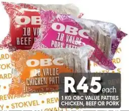 OBC Meat & Chicken Obc value patties chicken, beef or pork offer