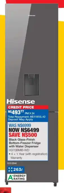 OK Furniture Hisense Black Glass-Finish Bottom-Freezer Fridge with Water Dispenser offer