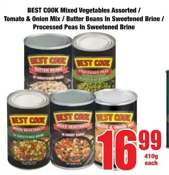 Boxer Superstores Best Cook Mixed Vegetables Assorted/ Tomato & Onion Mix/ Butter Beans In Sweetened Brine/ Processed Peas In Sweetened Brine offer
