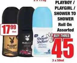 Boxer Superstores Playboy/ playgirl/ shower to shower roll on assorted offer