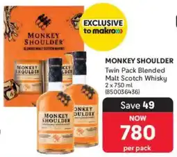 Makro’s liquor Monkey Shoulder Twin Pack Blended Malt Scotch Whisky offer