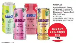 Makro’s liquor Absolut Apple Martini, Berry Vodkarita, Cranberry Cosmo or Passion Fruit Martini Cans offer