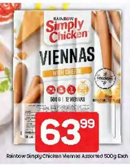 Pick n Pay Rainbow Simply Chicken Viennas Assorted 500g Each offer