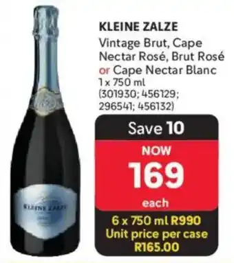 Makro’s liquor Kleine Zalze Vintage Brut, Cape Nectar Rosé, Brut Rosé or Cape Nectar Blanc offer
