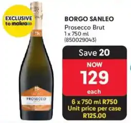 Makro’s liquor Borgo Sanleo Prosecco Brut offer