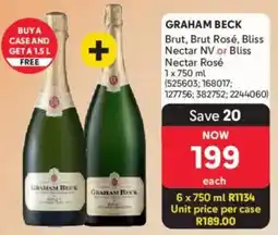 Makro’s liquor Graham Beck Brut, Brut Rosé, Bliss Nectar NV or Bliss Nectar Rosé offer
