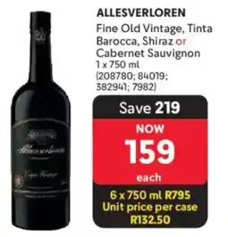 Makro’s liquor Allesverloren Fine Old Vintage, Tinta Barocca, Shiraz or Cabernet Sauvignon offer