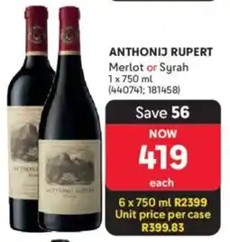 Makro’s liquor Anthonij Rupert Merlot or Syrah offer