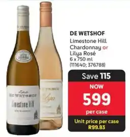 Makro’s liquor De Wetshof Limestone Hill Chardonnay or Lilya Rosé offer