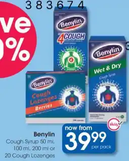Clicks Benylin Cough Syrup or Cough Lozenges offer