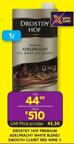 Shoprite Liquor Drostdy hof premium adelpracht white blend/ smooth claret red wine offer