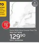 CTM Dome White Shiny Ceramic Floor Tile 600 x 600mm-Per Sqm offer