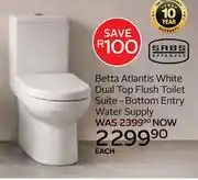 CTM Betta Atlantis White Dual Top Flush Toilet Suite Bottom Entry Water Supply offer