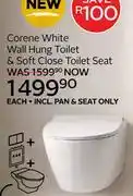 CTM Corene White Wall Hung Toilet & Soft Close Toilet Seat Incl (Pan & Seat) offer