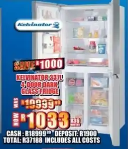Lewis Kelvinator 4-door dark glass fridge offer