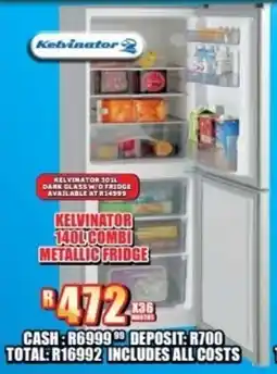 Lewis Kelvinator combi metallic fridge offer