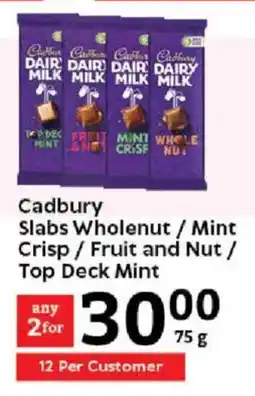 Oxford Freshmarket Cadbury Slabs Wholenut/ Mint Crisp / Fruit and Nut/ Top Deck Mint offer