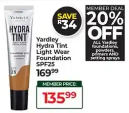 Dis-Chem Yardley Hydra Tint Light Wear Foundation SPF25 offer