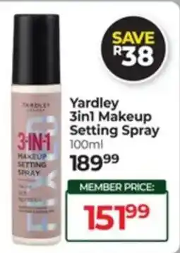 Dis-Chem Yardley 3in1 Makeup Setting Spray offer