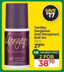 Dis-Chem Yardley Gorgeous Anti-Perspirant Roll-On offer