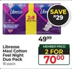 Dis-Chem Libresse Maxi Cotton Feel Night Duo Pack offer