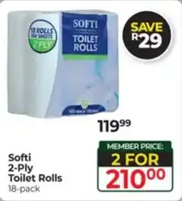 Dis-Chem Softi 2-Ply Toilet Rolls offer