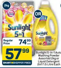 Pick n Pay Sunlight 5-in-1 Auto Washing Powder Assorted 2kg or Liquid Detergent 2in1 1.5 Litre Each offer