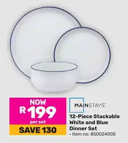 Game Mainstays Stackable White and Blue Dinner Set offer
