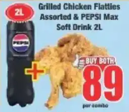 Boxer Grilled Chicken Flatties Assorted & Pepsi Max Soft Drink offer