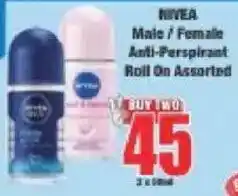 Boxer Nivea Male/ Female Anti-Perspirant Roll On Assorted offer