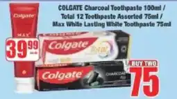 Boxer Colgate Charcoal Toothpaste/ Total 12 Toothpaste Assorted/ Max White Lasting White Toothpaste offer
