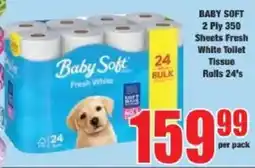 Boxer Baby Soft 2 Ply 350 Sheets Fresh White Toilet Tissue Rolls offer