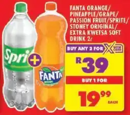 Shoprite Fanta orange/ pineapple/ grape/ passion fruit/ sprite/ stoney original/ extra kwetsa soft drink offer