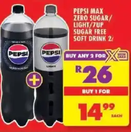 Shoprite Pepsi max zero sugar/ light/ 7up sugar free soft drink offer