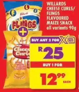 Shoprite Willards cheese curls/ flings flavoured maize snack offer