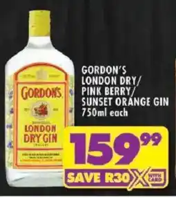 Shoprite Gordon's london dry/ pink berry/ sunset orange gin offer