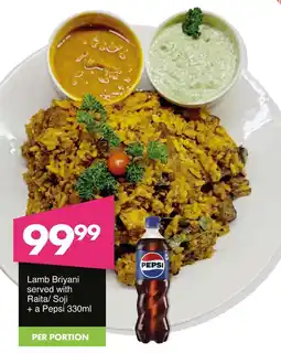Save Hyper Lamb Briyani served with Raita/ Soji + a Pepsi offer