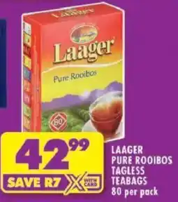 Shoprite Laager pure rooibos tagless teabags offer