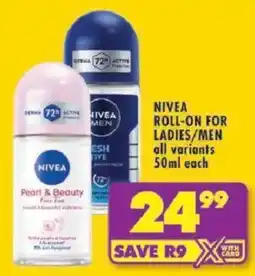 Shoprite Nivea roll-on for ladies/ men offer