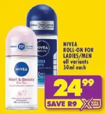Shoprite Nivea roll-on for ladies/ men offer
