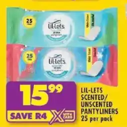 Shoprite Lil-lets scented/ unscented pantyliners offer