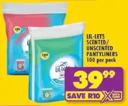Shoprite Lil-lets scented/ unscented pantyliners offer
