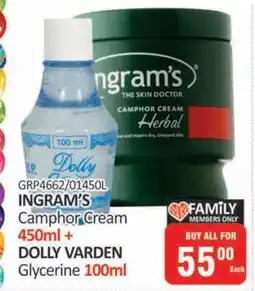 KitKat Cash and Carry INGRAM'S Camphor Cream 450ml + DOLLY VARDEN Glycerine 100ml offer