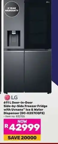 Game LG 611L Door-in-Door Side-by-Side Freezer Fridge with UVnano Ice & Water Dispenser (GC-X257CQFS) offer
