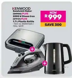 Game KENWOOD Sandwich Maker (SM600) PLUS 2000 W Steam Iron (STP41) PLUS 1.7 L Plastic Kettle offer