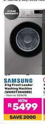 Game Samsung 8 kg Front Loader Washing Machine (WW80T3040BS) offer