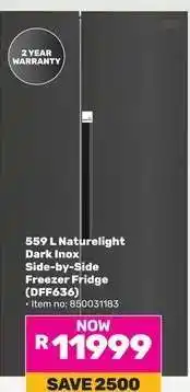Game 559 L Naturelight Dark Inox Side-by-Side Freezer Fridge (DFF636) offer